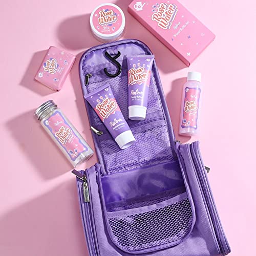 Spa Gift Set For Women - Rose Scent Bath Gift Basket, Toiletry Bag, Travel Gifts For Women, Beauty Gift Sets For Mom, Girls, Friends, With Bubble Bath Set & Travel Toiletries #TOP3