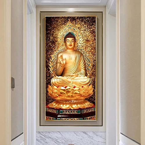 Cuadro de Buda dorado en lienzo de 50x100cm vertical sin marco para decoracion 4