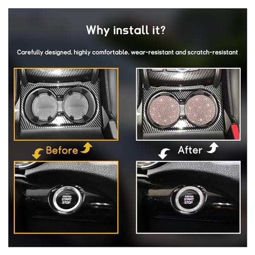 Image of Ziciner 2 Pack Bling Car Cup Holder Coaster, Anti-Slip Auto Insert Coaster with Start Stop Button Cover, Universal Shiny Crystal Vehicle Interior Accessories for Women and Girls (Golden)
