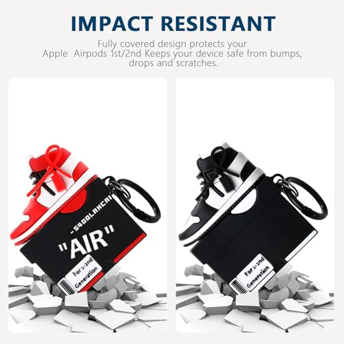 Image of [2Pack] Gedicht for Apple Airpods 2nd Generation Case Cover, Cute Cartoon Shoe Box Soft Silicone Protective Cases for AirPods 1&2 Case with Keychain for Women Men, Red+Black