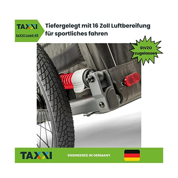 taXXi Load 45 Fahrradanhänger | Gefedert und Tiefergelegter Lastenanhänger | Transportanhänger mit 118 Liter Packvolumen und 45kg Tragkraft | Faltbarer Fahrranhänger Designed in Germany – Bild 5