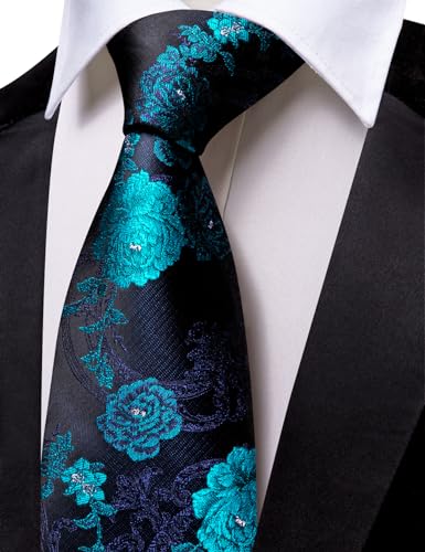 Image of Barry.Wang Floral Ties for Men Flower Necktie with Tie Clip Formal