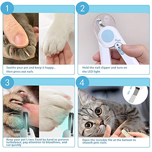 SYOSIN Dog Cat Nail Clippers and Trimmer,Pet Nail Clippers with LED Light to Avoid Over-Cutting Nails,Free Nail File and Razor Sharp Blade,Professional Grooming Tools at Home