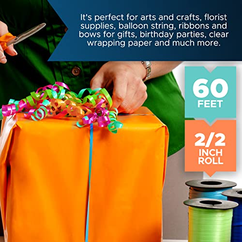 Curling Ribbon (Bulk 15 Mini Rolls) - Assorted Colors Curly Ribbon For Gift Wrapping- 2X2 Inches Wide Role, Thin Craft Ribbon- Fabric Ribbon Kit For Hair, Balloons, Florists, Flowers- 60 Ft Each #TOP2