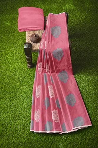 Image of Pothys Women's Pink Silk Cotton Saree With Blouse Piece (A3540 Pink)