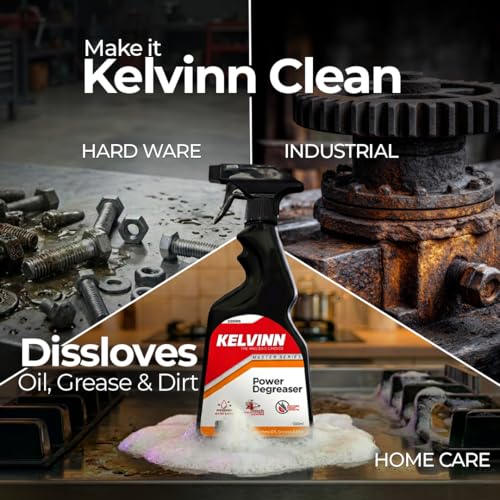 Image of KELVINN Power Degreaser 500ml, Heavy Duty Engine Cleaner for Car Bike Kitchen Bathroom, Removes Grease Oil Grime, Multi Surface Cleaner Safe on Metal Paint Plastic, Fast Acting Residue Free Spray