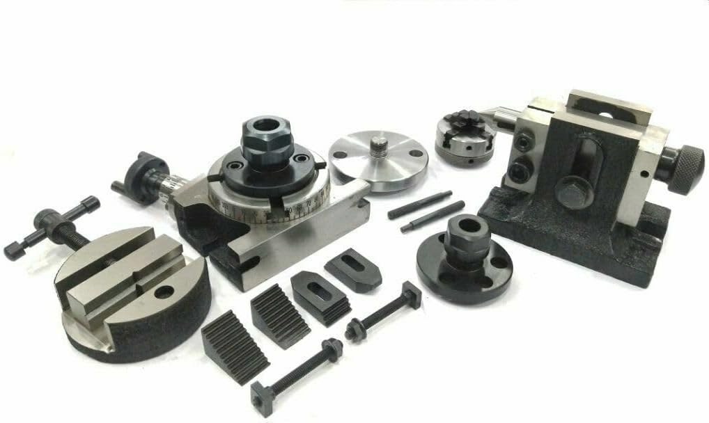 3"ROTARY TABLE+ER16&ER20+M6 KIT+ROUND VICE+TAILSTOCK+BP+NUT(50MM 4JAW SELF CHUCK-Amz963