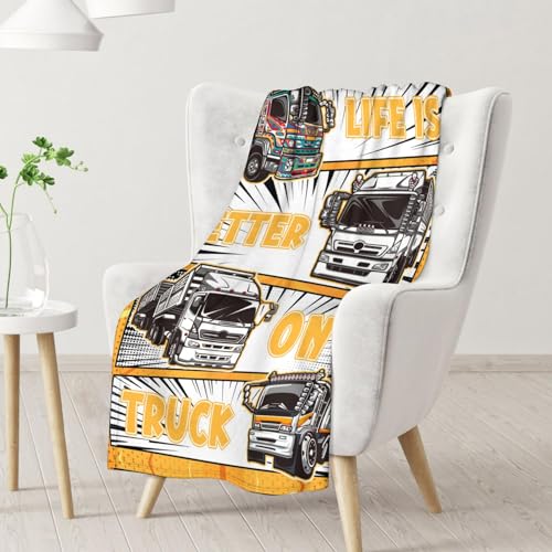 Truck Blanket Gifts - 30x40 Inches Funny Throw Blanket for Boys & Kids - Black Soft Fuzzy Car Blankets for Couch & Office