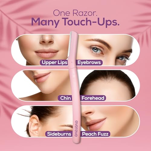 Image of Evereve Reusable Face Razor for Women, Pack of 3, Instant Smooth and Painless Hair Removal, Ideal for Eyebrows, Upper Lip, Chin, Peach Fuzz, Forehead, Sideburns, Dermaplaning Tool, For All Skin Types