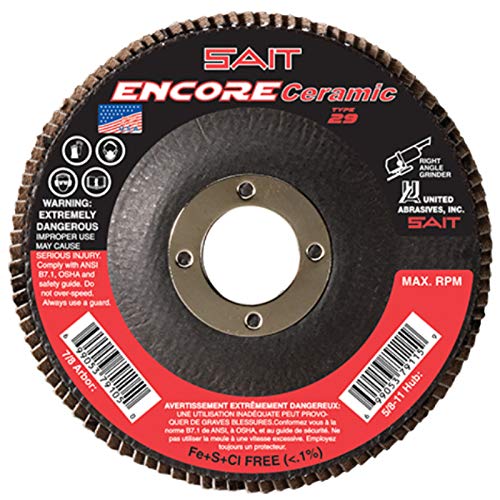 United Abrasives SAIT Encore Ceramic Grain Type 29 Flap Discs 4-1/2 inch - 40 Grit Qty 5