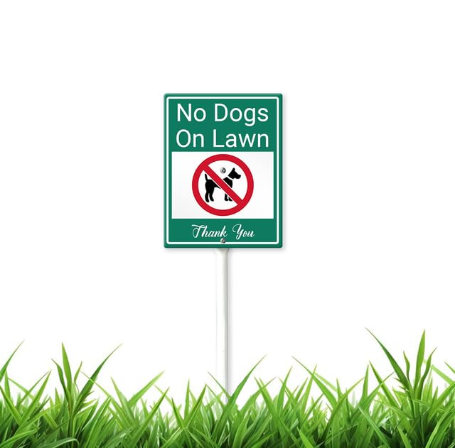 4.6 x 6 inch Grass Sign with Stakes,No Dogs On Lawn Thank You Aluminum Yard Sign with Long Metal Stakes - Outdoor use