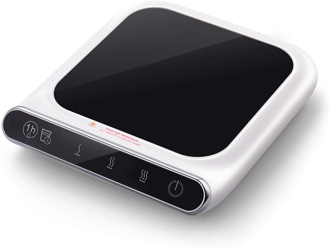 Coffee Mug Warmer, Smart Beverage Warmer with Auto Shut-Off Gravity-Induction for Office Desk and Home, Adjustable Temperature, Waterproof Glass Heating Surface