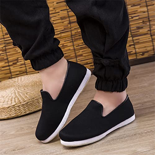 Men's Flat Cloth Shoes Wear-Resistant Slip-On Shoes,Traditional Chinese Old Beijing Handmade Thousand-Layer Sole Cloth Shoes,Black,10.52