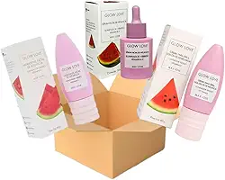 Max Love Kit Glow Love Melancia, Skincare Facial com Hidratante, Sérum e Creme para Olhos, Ácido Hialurônico e Vitamina E, Vegano