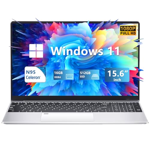 DARYUKUM 15.6″ Laptop with 16GB RAM 512GB SSD, Laptop Computer with 12th Gen N95 Processor, FHD IPS 1920 * 1080 Screen, Windows 11 Laptop with Backlit Keyboard and Fingerprint Unlock, USB3.0+BT4.2