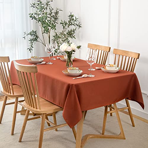 maxmill Slubby Textured Harvest Tablecloth Stain Resistant Waterproof and Wrinkle Resistant Washable Table Cloth, Thanksgiving Party Fabric Table Cover for Dining Room, Rectangle 60 x 120 Inch, Rust by maxmill - Used condition - US$19.75