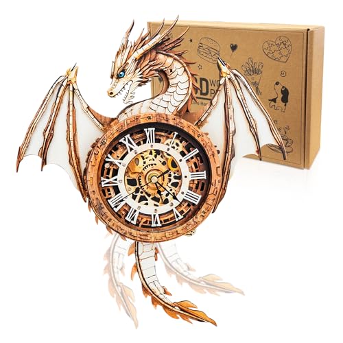 Cutywood 3D Holzpuzzle Uhr, Drachen Clock Modellbausatz, Dekorative...