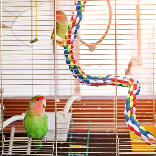 Image of iplusmile Bird Rope Perch 31.5 Inch Length Colorful Cotton Bendable Rope Perches for Parrots, Cockatiels, Parakeets, Budgie Cages Comfy Birds Colorful (Pack of 2)