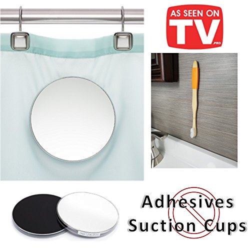 Fog Free 2 Piece Shower Mirror | Mounts on Shower Curtain | No more unreliable suction cups | Free Magnic Bamboo Toothbrush with wall mount | As Seen On TV (Orange)