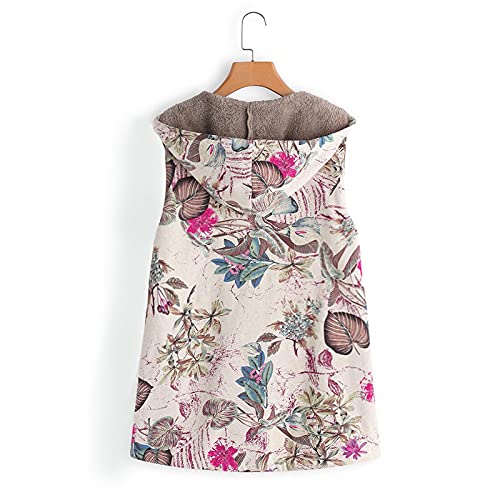 Deerqueen Floral Fleece Vest Jacket With Hood Womens Zip Up Lightweight Cozy Sleeveless Warm Winter Vest Outerwear With Pocket Hot Pink, X-Large #TOP3