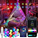 Super RGB 33Ft Smart Globe String Lights, 50 Dimmable RGB Mini Color Changing LED String Lights with App & Remote Control Music Rhythm Timer for Halloween Christmas Indoor Bedroom Party Decor