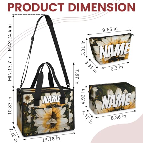 Custom Sunflower Honeybee Travel Duffle Bags for Women Weekender Overnight Spring Farmhouse Carry on Tote for Airplanes Business Hospital Gym with Toiletry Bag 3Pcs Set2