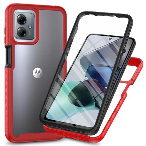 Knoowcase for Motorola Moto G14 Case Built-in Screen Protector Motorola Moto G14 Phone Case Shockproof Full Body Protection Rubber Bumper Stylish Clear Rugged Back Shell Cover Red