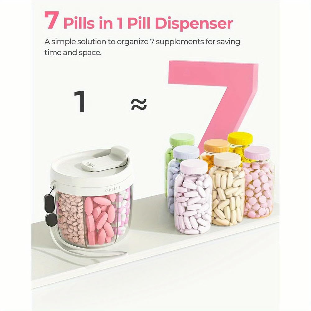 ZBDZSW Pilulier avec 7 grands compartiments, organiseur de bouteille portable avec large ouverture, facile à utiliser, anti-mélange, organisateur de voyage