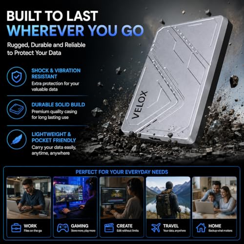 Image of MAYUMI Velox Portable SSD - External Solid State Drive | USB 3.2 Gen 1 Up to 5 Gbps | Type-C OTG Adapter | Plug & Play for Laptop, PC, Android, PS5 /PS4, Xbox, Smart TV (Silver) (256, GB, Velox)