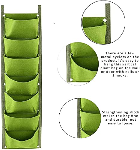 Litlandstar Hanging Planter Bags, 2 Pack 7 Pocket Hanging Vertical Wall Planter Planting Grow Bags Outdoor Indoor Gardening Vertical Greening Flower Container, Planting Bags Storage Bags(Green) #TOP3