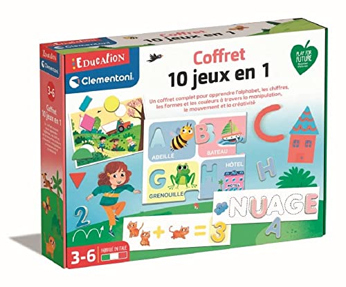 Clementoni Coffret 10 Jeux en 1 plateau de société classique ludique enfant
