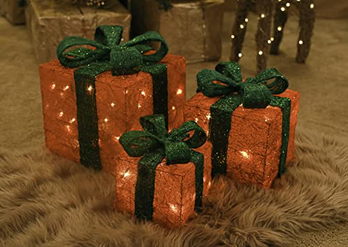 garden mile 3 cajas de regalo con luz LED que funciona con pilas, color rojo Cover