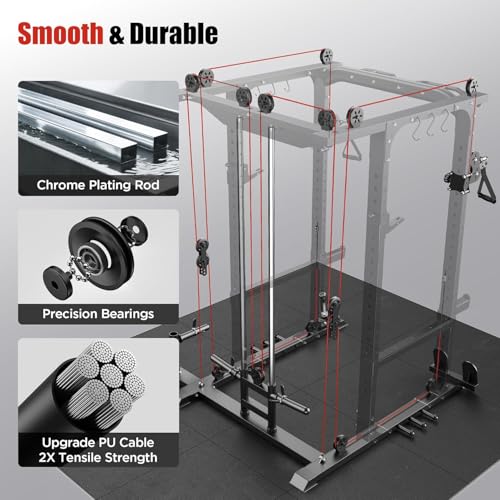 Image of SPORTSROYALS Power Rack, Multi-Functional Power Cage, Squat Rack with Pulley System & LAT Pull Down, Workout Cage with J Hooks for Home Gym