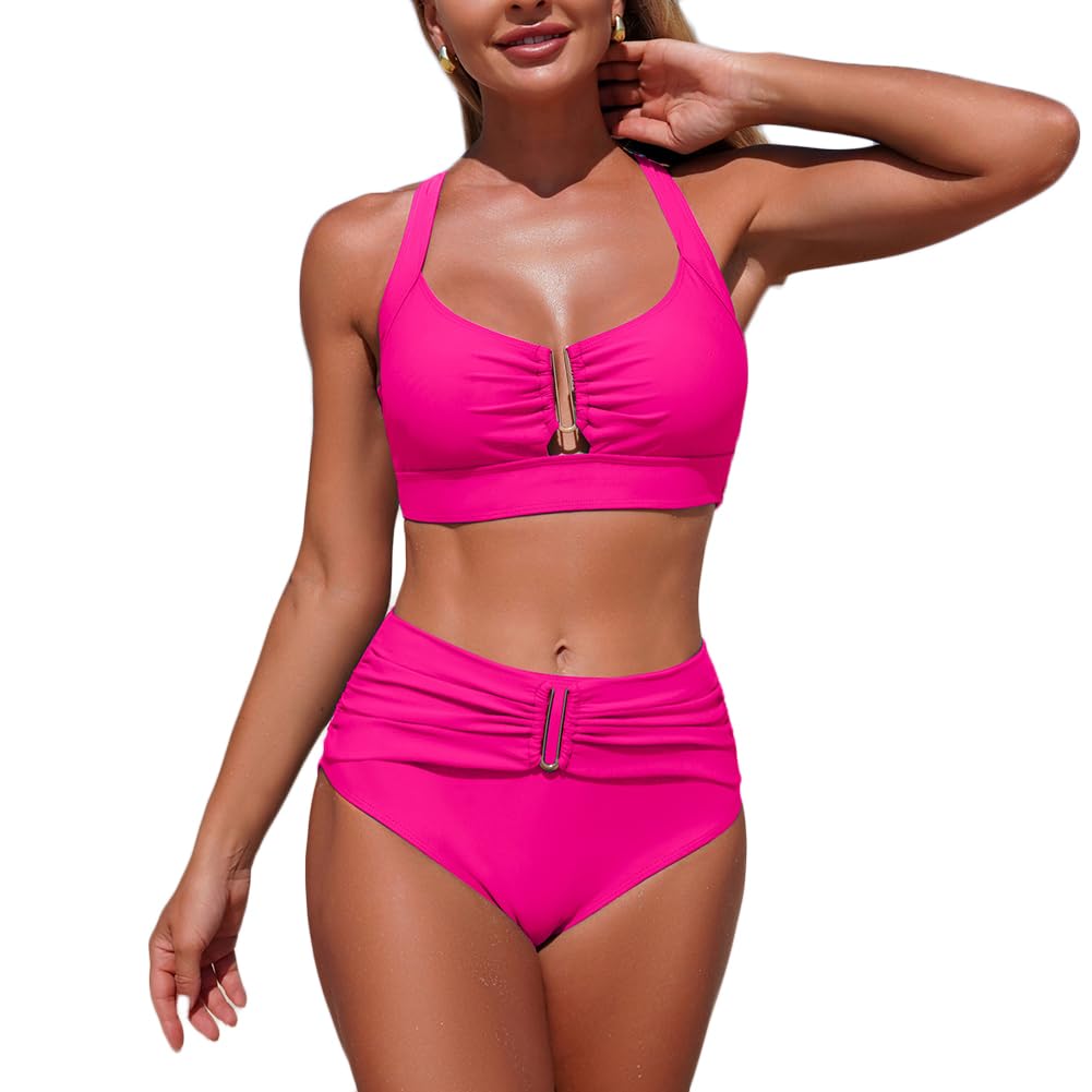 JPXJGT Women's 2 Piece Set Bikini Quick-Drying High Elasticity (Size:L,Color:Red)