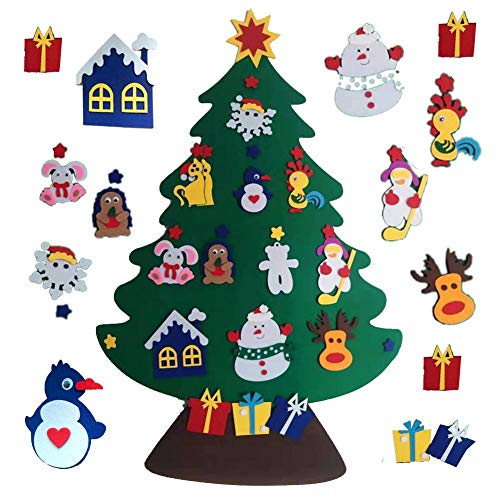 heling896 Árbol Navidad De Fieltro, Árbol De Navidad DIY con 25 Piezas De Adornos para Niños Decoración De La Pared De La Puerta del Hogar Decoración