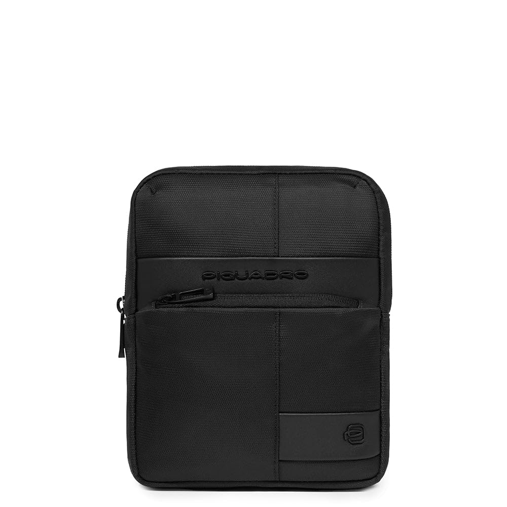 PIQUADRO Bolso porta iPad MINI de tela y piel, Negro, Talla única, Mini bolso | Correa extraíble, Compartimentos organizados, Dispositivos pequeños, Oficina y viajes de trabajo, Uso Diario