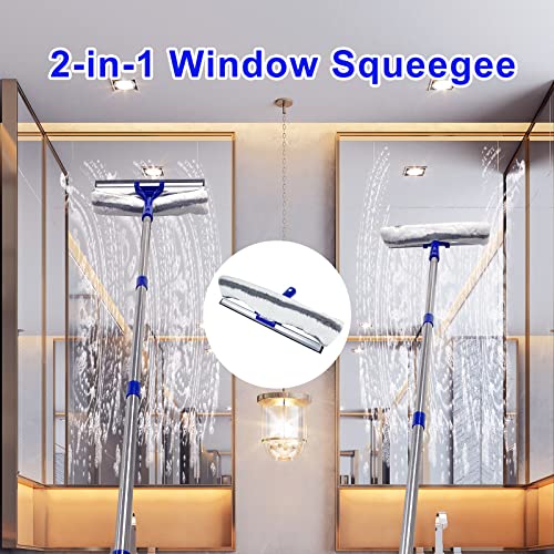 Image of ITTAR Window Cleaning Squeegee Kit, 2 in 1 Cleaner, Microfiber Scrubber, 61 Inch Long Handle Professional for Shower Glass Door, Outdoor /Indoor High Windows