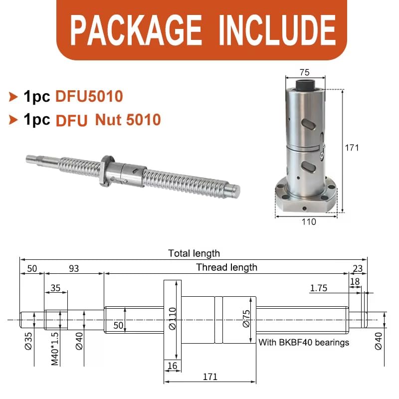 Set di viti a ricircolo di sfere e chiocciole doppie ad alta precisione DFU5010, qualsiasi lunghezza, lavorazione, modulo tavolo scorrevole silenzioso ad alta velocità(750mm)