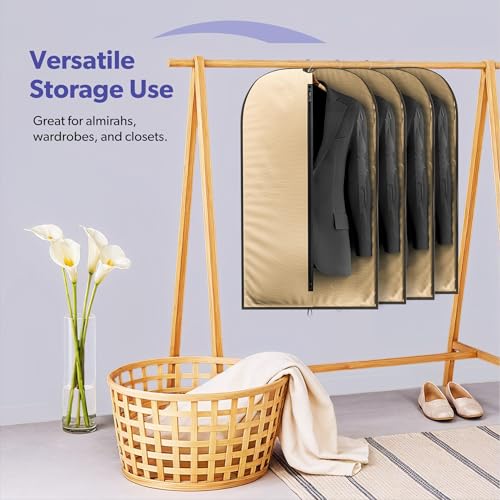 Image of Kuber Industries 24 Pcs Non Woven Coat cover | Travel Dress Covers with Zip | Hanging CoatJacket Bag for Wardrobe | Blazer Bags for Saree, Shirt | Unisex Half Transparent Suit Covers | Brown