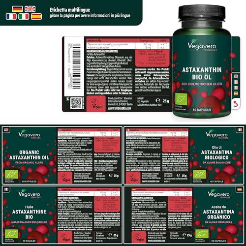 Astaxantina Biologica | Antiossidante Estratto da Haematococcus Pluvialis | Difese Immunitarie, Salute della Pella e degli Occhi | Alta Biodisponibilità | Vegan | Senza Additivi | Vegavero® - Immagine 5