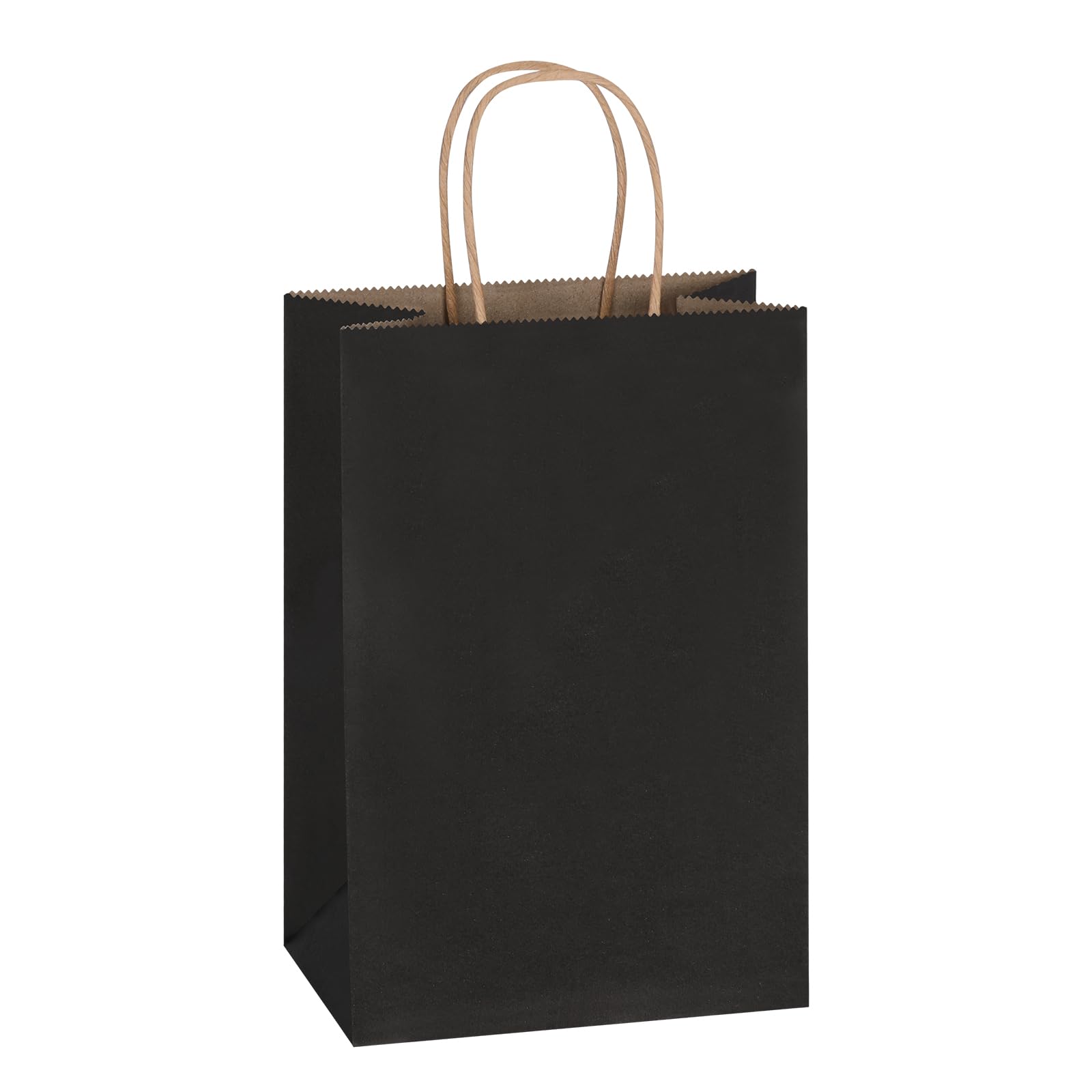Mlyta 100 Pack 5.25x3.25x8.5 Inch Small Black Kraft Paper Gift Bags with Handles Bulk for Goodie, Party Favor Brithday Grocery Shopping, Business Wedding Retail Craft Treat To Go, Merchandise Sacks