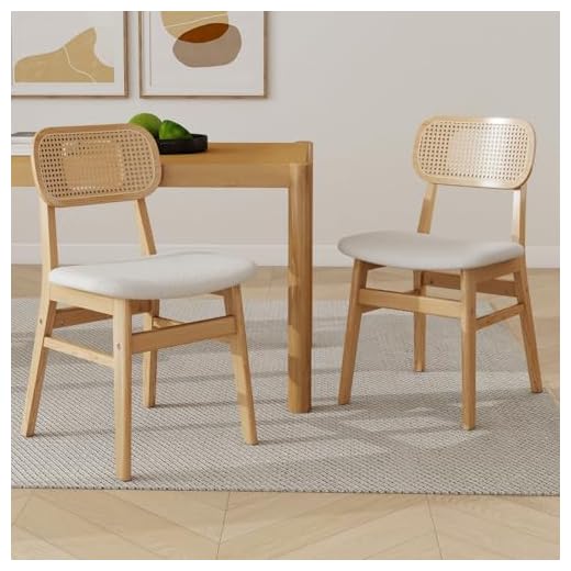 chairus Rattan Dining Chairs Set of 2 Faux Fur Kitchen Chair for Dining Room Armless Side Chairs with Wood Legs (Beige)