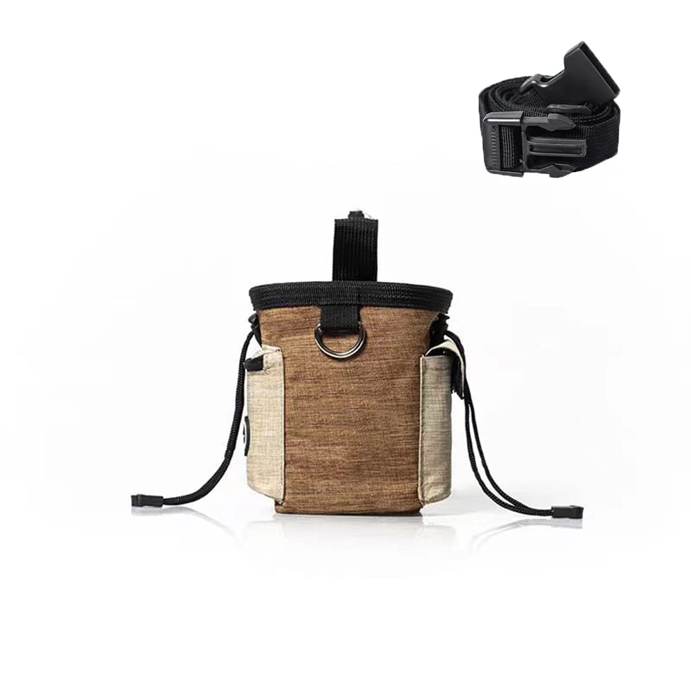 Arabest Dog Treat Bag, Dog Treat Training Pouch Built-In Poop Bag Dispenser, Treat Training Bag with with Waist Belt & Shoulder Strap for Treats, Kibbles (Brown)