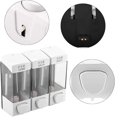 Miniatura 6 de Joyzan Dispensador de ducha de montaje en pared multicámara, 11.8 fl oz cada uno, 35.5 fl oz en total, champú, acondicionador, gel de baño, hogar,