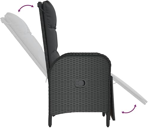 Miniatura 7 de Patio Reclining Chairs 2 Pcs with Table Black Poly Rattan Outdoor Patio Dining Lawn Outdoor Dining Chairs Sillas para Comedor for Picnic Beach