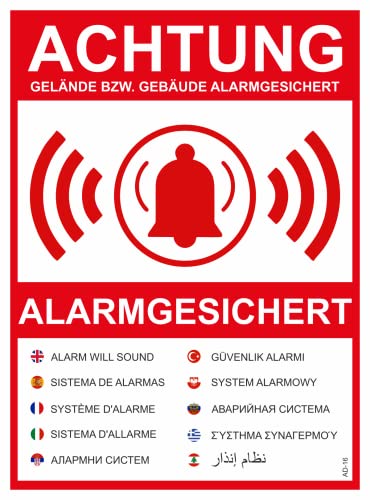 Lot de 3 autocollants – Protection contre l'alarme – 15 x 10 cm – Autocollant anti-effraction – Panneau d'avertissement autocollant de qualité supérieure AD17