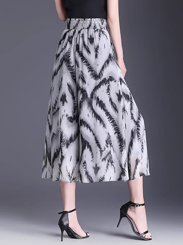 Ladies' Pants Summer Chiffon Wide Leg Printed Skirt Pants for Women