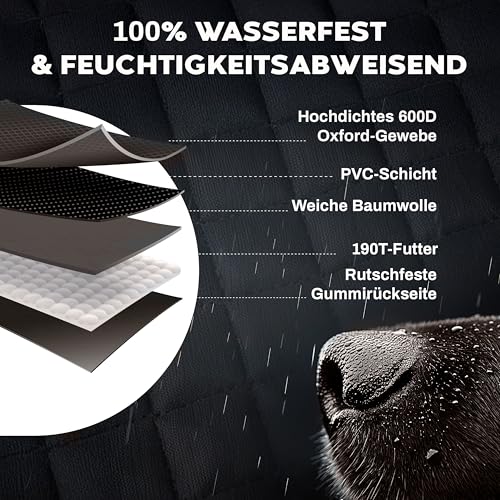 Hainberger Kofferraumschutz Hund gesteppt mit Seiten- und Ladekantenschutz Hundedecke Auto Kofferraum Wasserdicht und Kratzfest, Universal Kofferraum Schutzmatte für Hunde 174 x190cm (Schwarz)