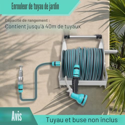 Enrouleur de Tuyau d’Arrosage en Métal, Mural ou Autoportant, 40 m – vue 2