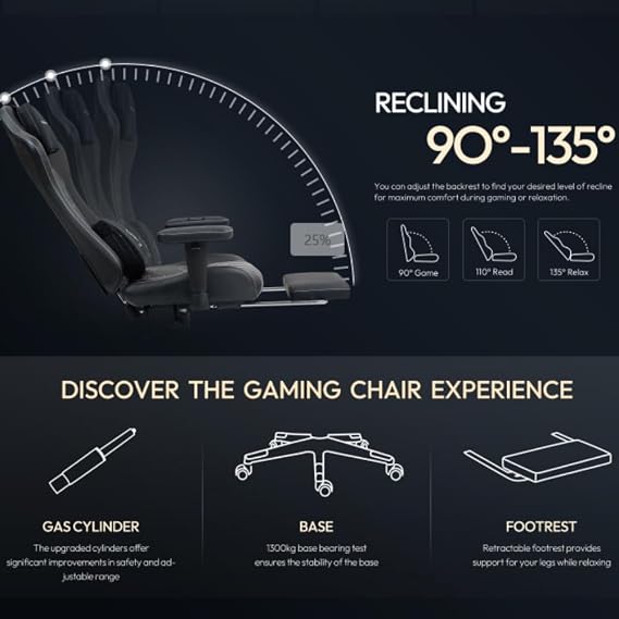 Dowinx LS-665TE0D Gaming Chair with Heated Massage Lumbar Support,Ergonomic Computer Chair with Pocket Spring Cushion,Reclining Game Chair with Adjustable Padded Armrests and Footrest,Black-Green